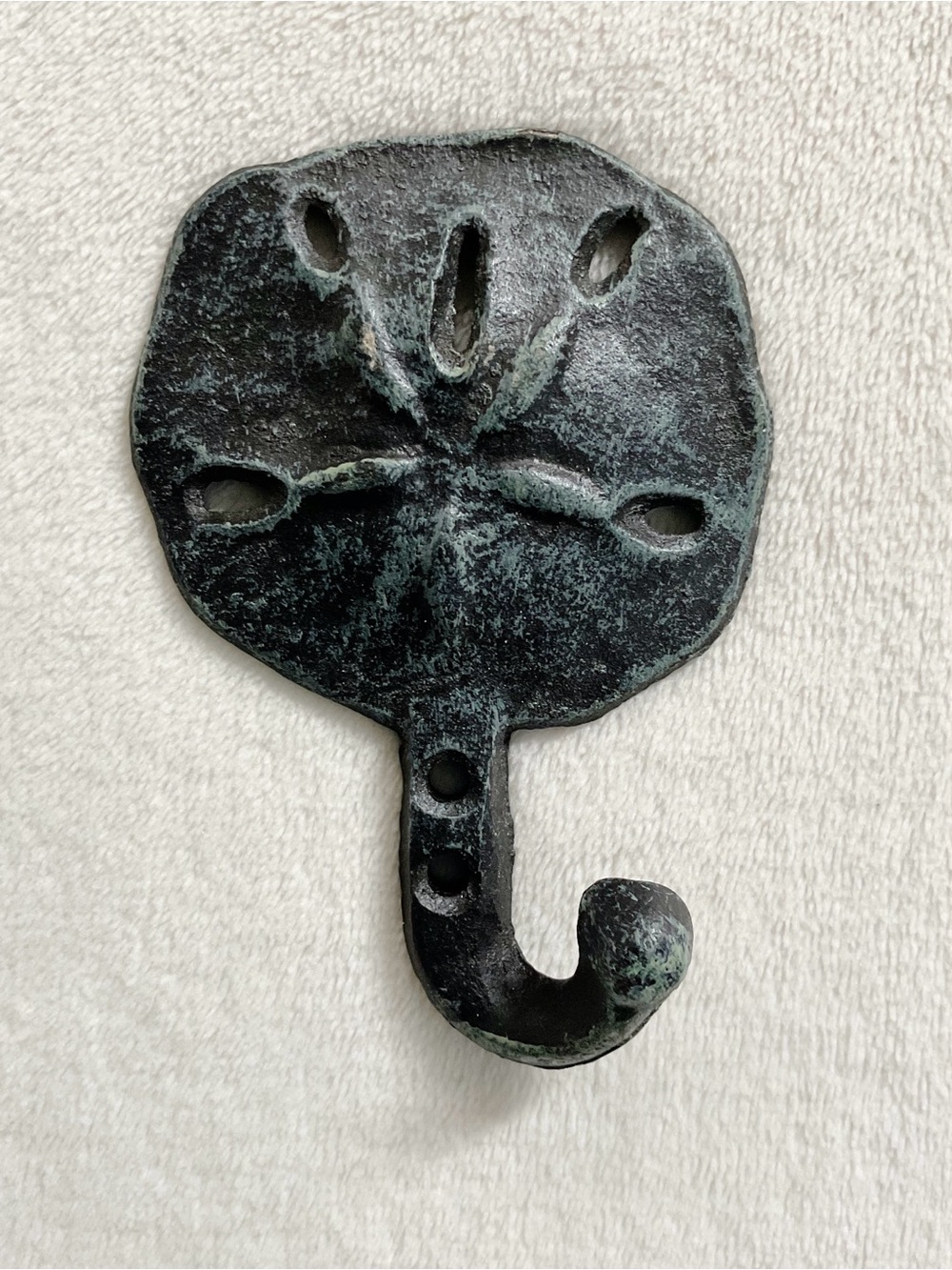 Sand Dollar Cast Metal Wall Hook Verdigris Coastal Beach Decor
